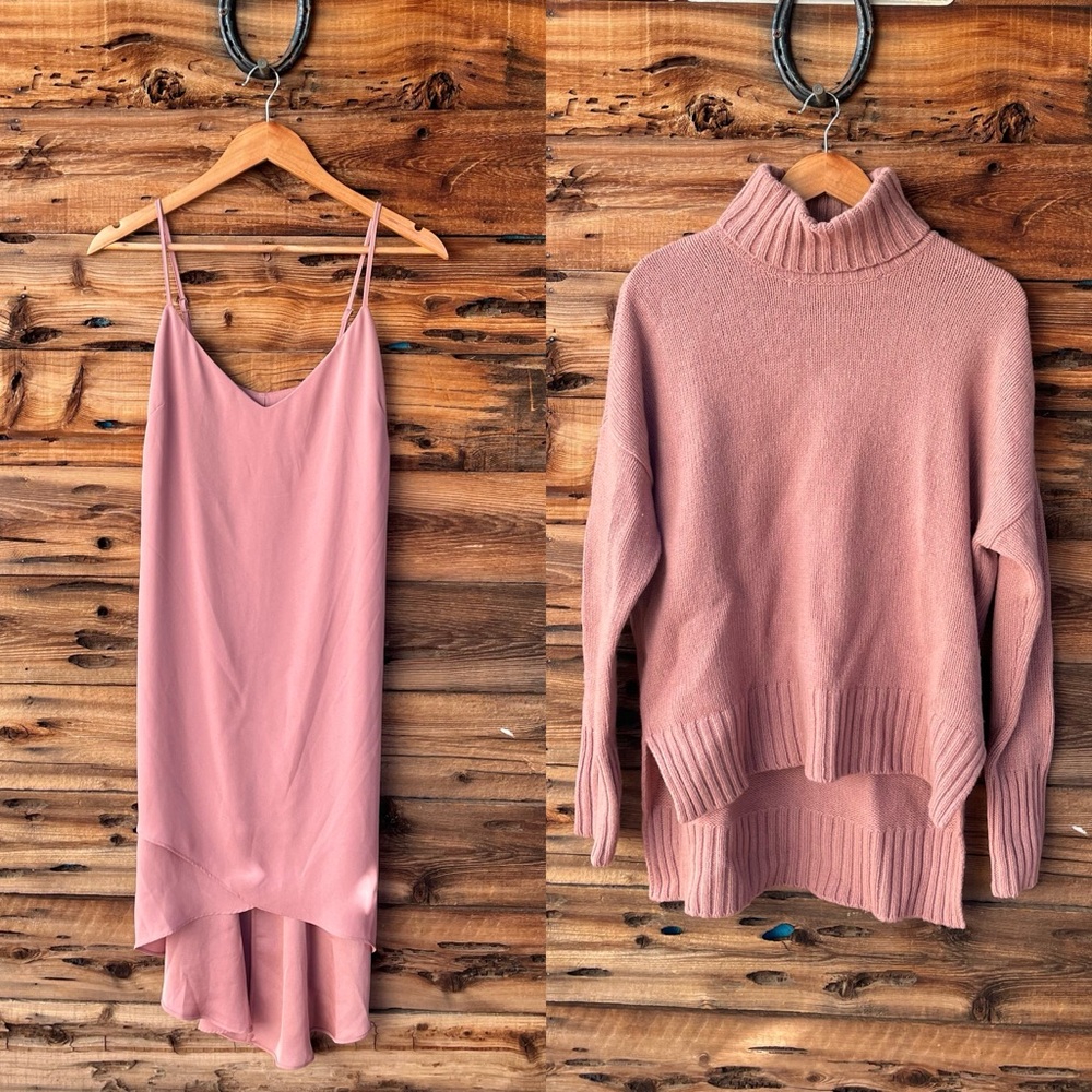 BCBGMAXAZRIA | NWT Dusty Rose Cozy Mock Neck Oversized Sweater & Dress S